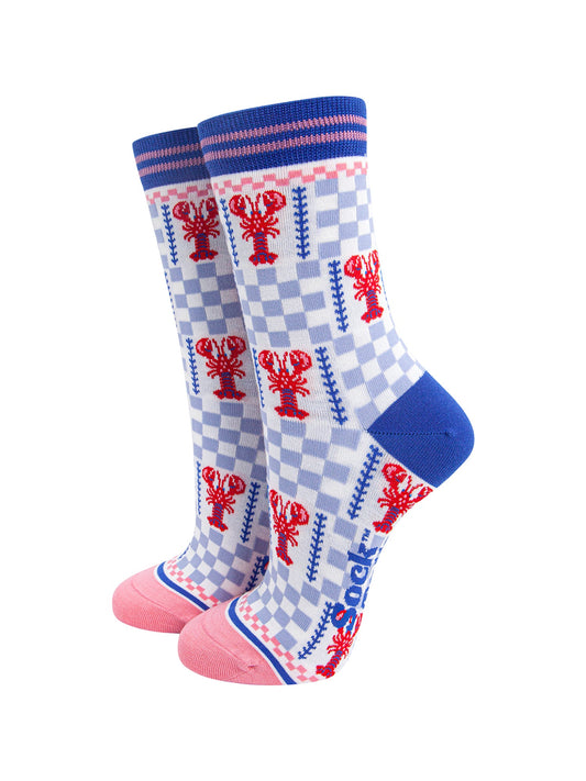 Lobster-Checkerboard-Bamboo-Socks-in-Blue-On-Mannequin