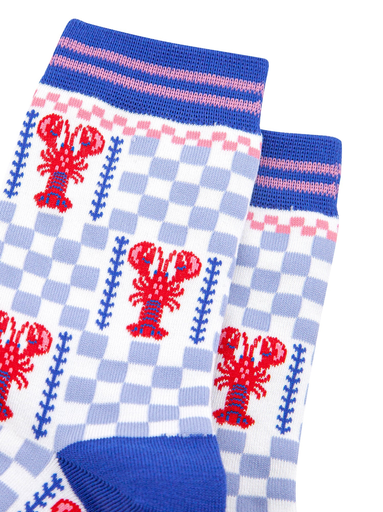 Lobster-Checkerboard-Bamboo-Socks-in-Pink-Close-Up