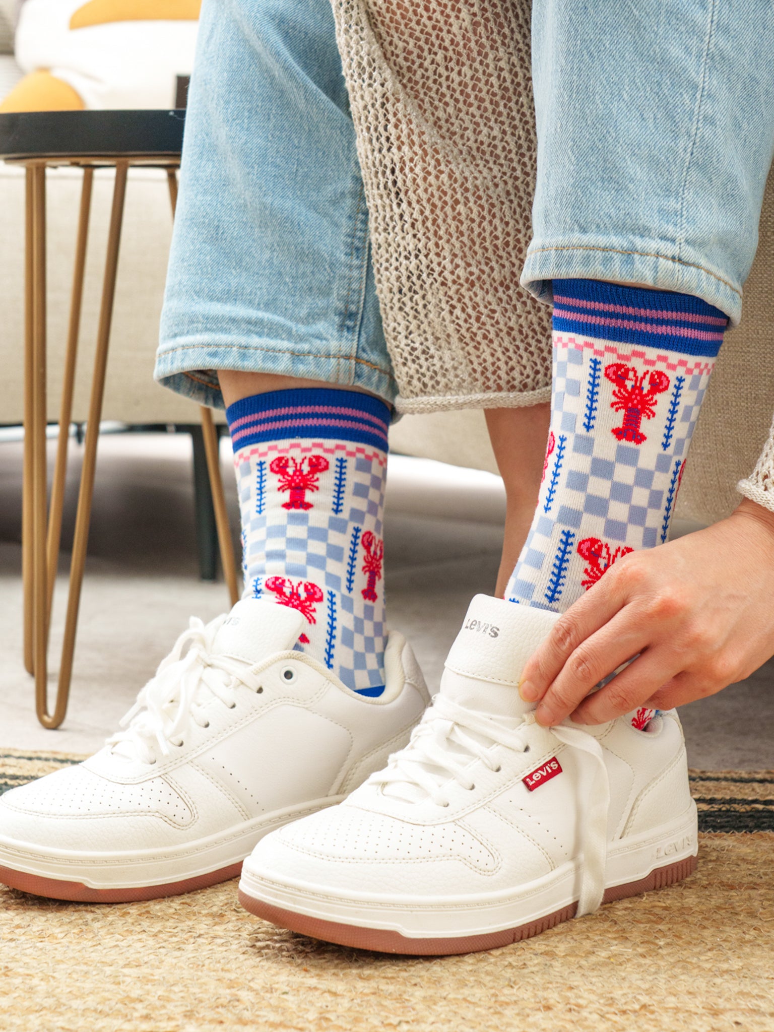 Lobster-Checkerboard-Bamboo-Socks-in-Blue