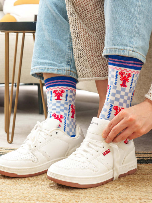 Lobster-Checkerboard-Bamboo-Socks-in-Blue