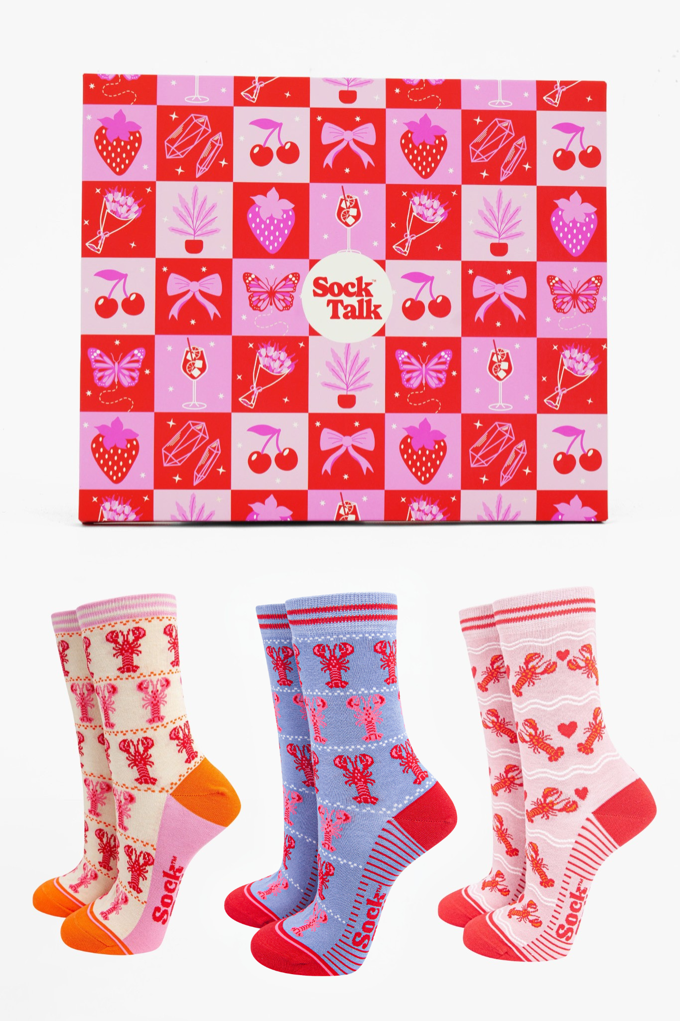 Women's Bamboo Ankle Socks Trio Gift Set - Cream/Pink, Lobsters