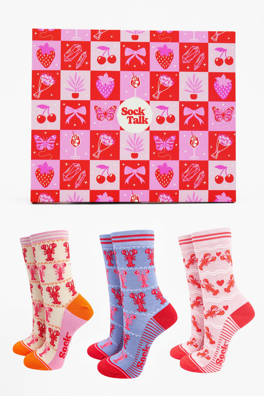 Women's Bamboo Socks Trio Gift Set - Cream/Pink, Lobsters
