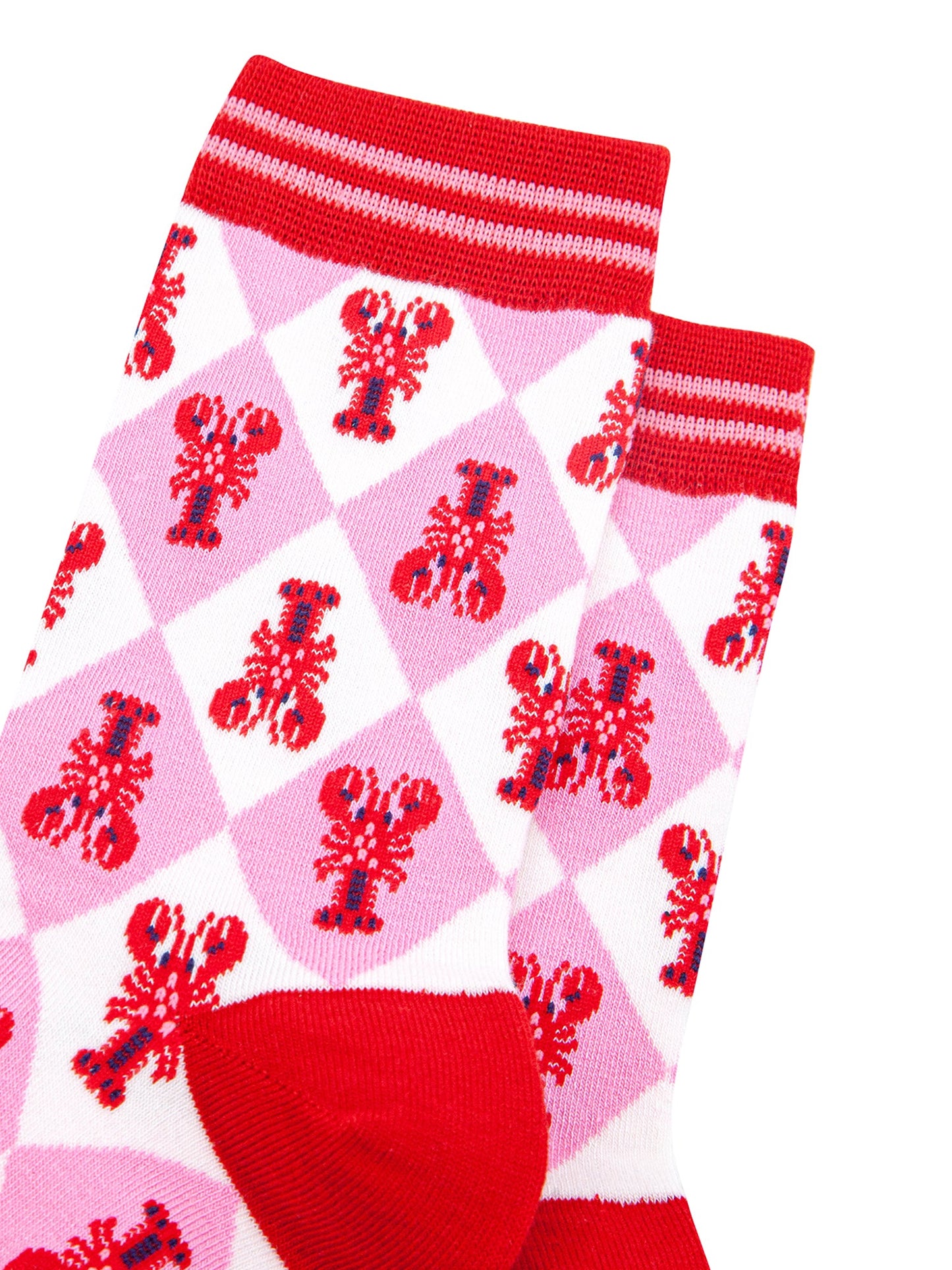 Lobster-Checkerboard-Bamboo-Socks-in-Pink-Close-Up