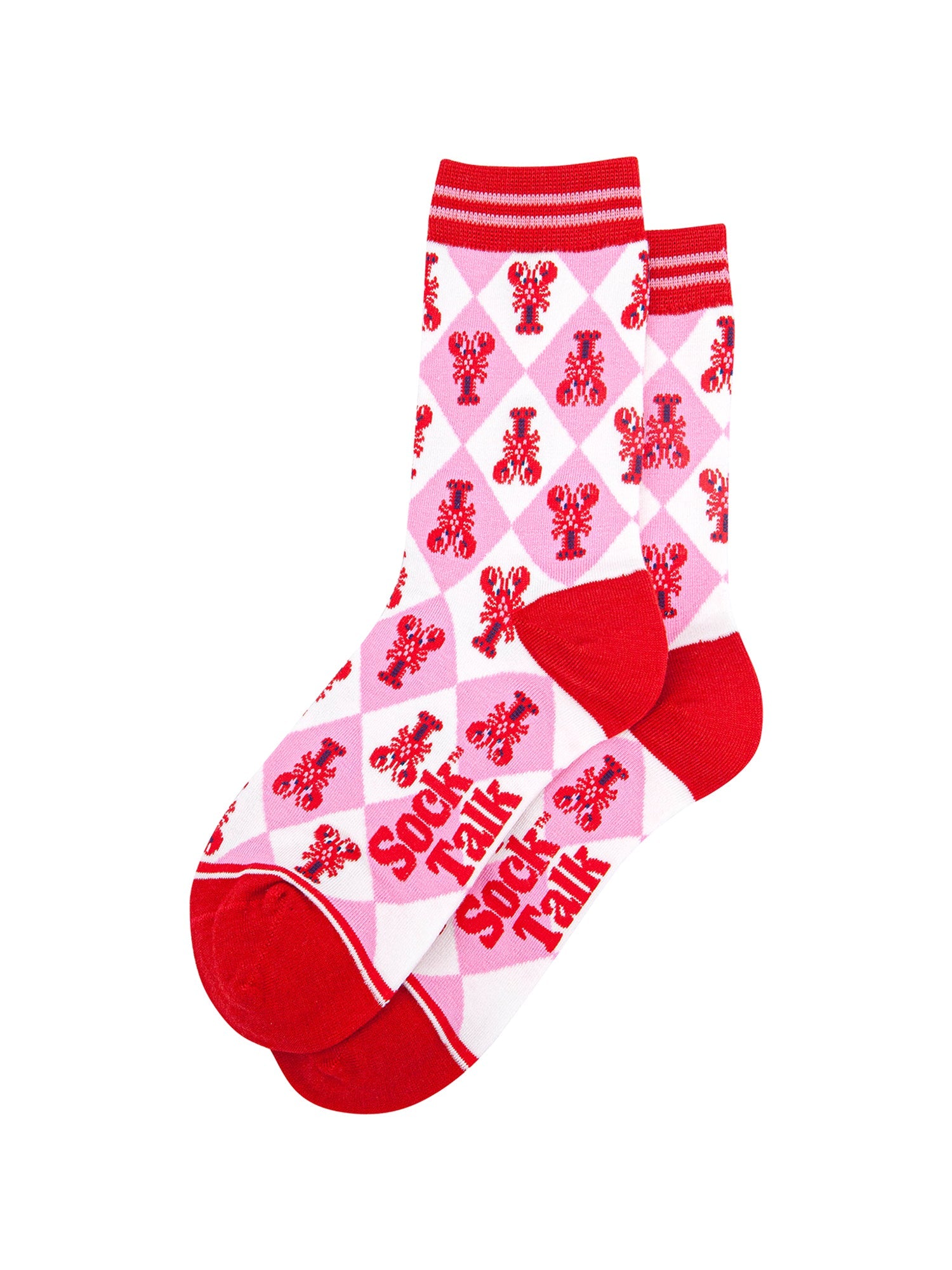 Lobster-Checkerboard-Bamboo-Socks-in-Pink-Laid-Flat