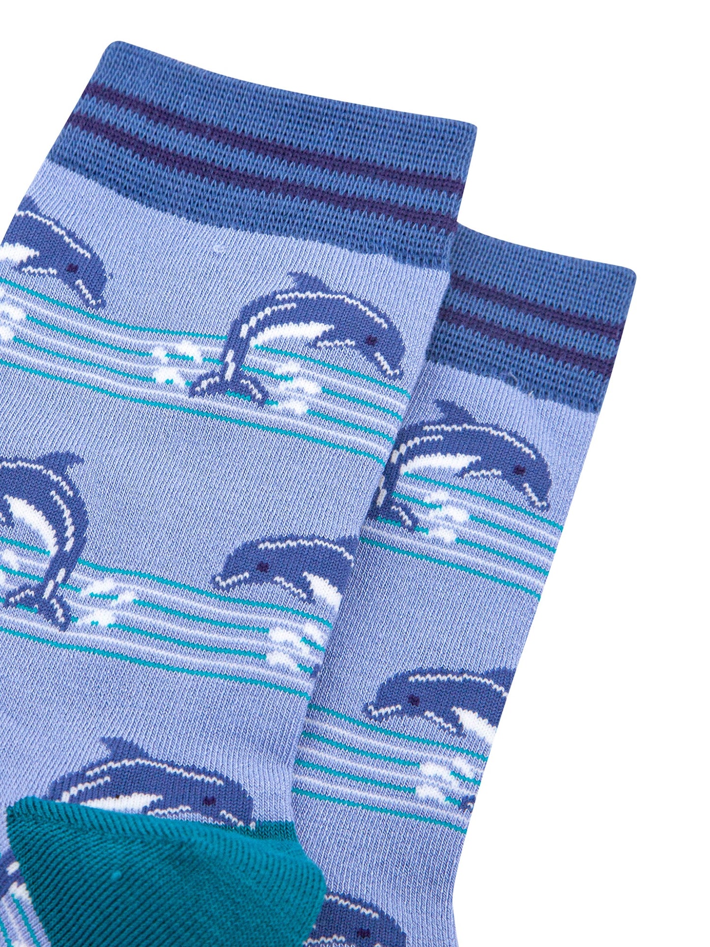 Dolphins-Striped-Bamboo-Socks-in-Blue-Close-Up