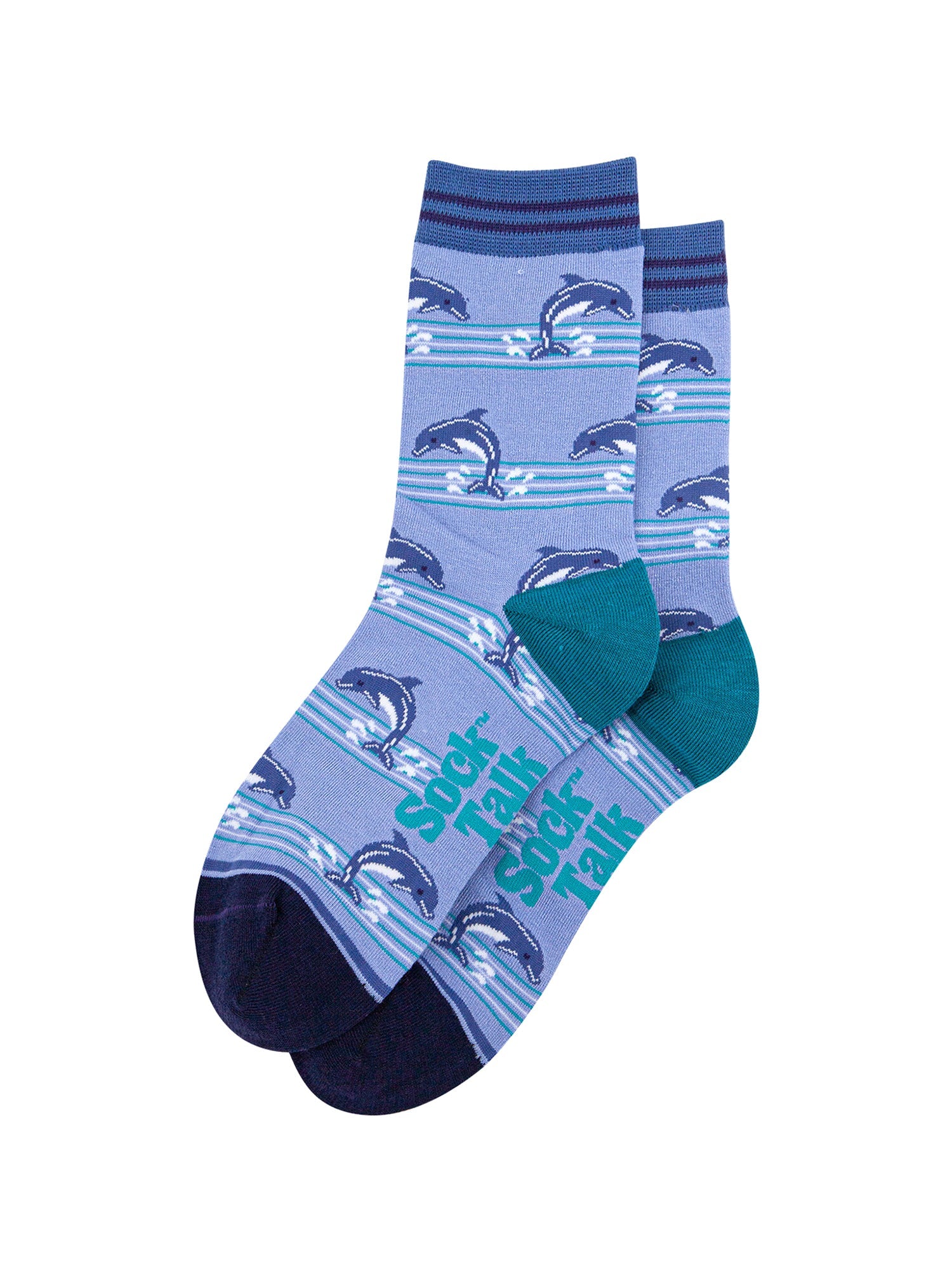 Dolphins-Striped-Bamboo-Socks-in-Blue-Laid-Flat