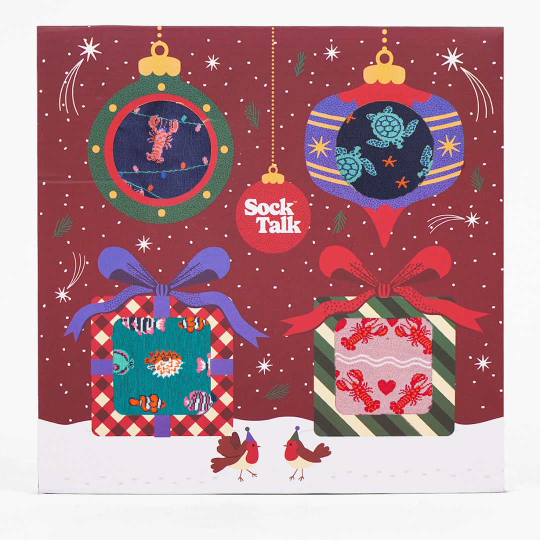 Women's Bamboo Socks Festive Gift Set - Navy Blue/Pink, Sealife