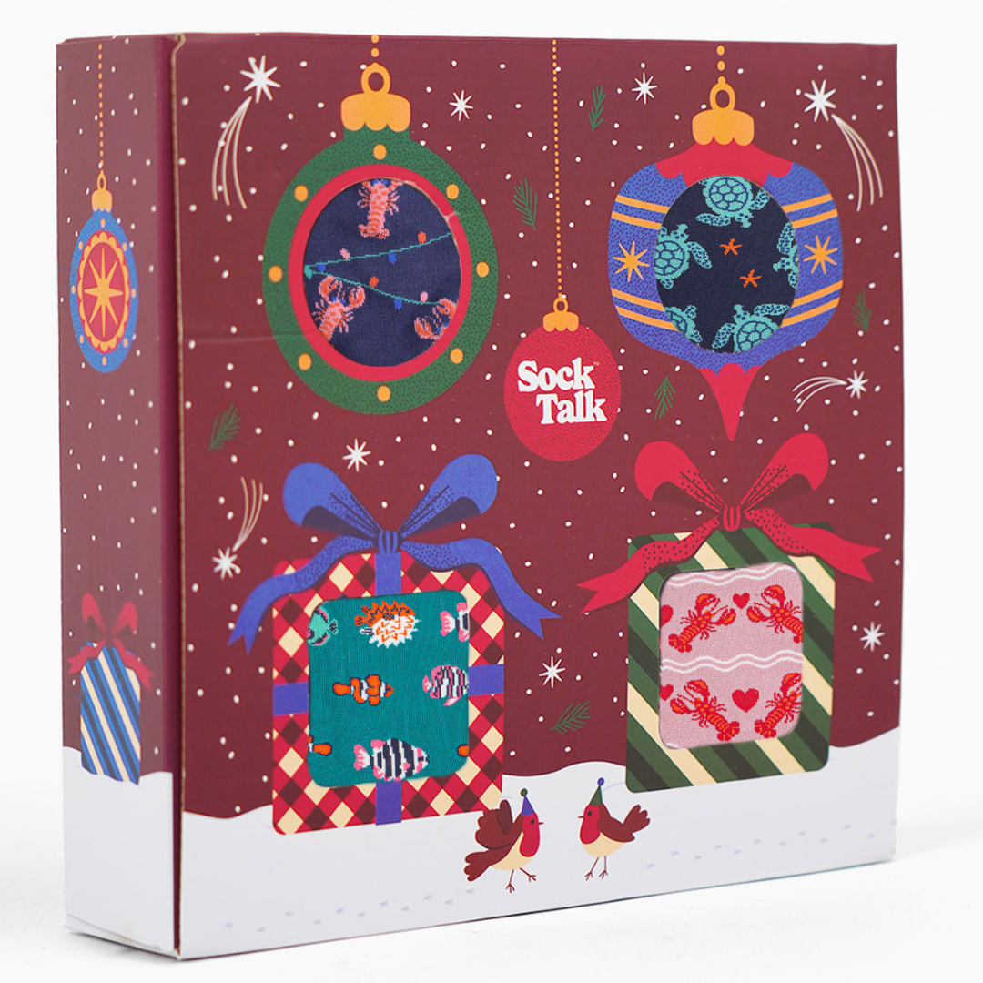 Women's Bamboo Socks Festive Gift Set - Navy Blue/Pink, Sealife