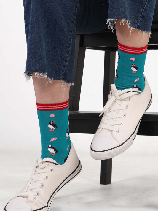 puffin-print-bamboo-socks-teal-and-pink