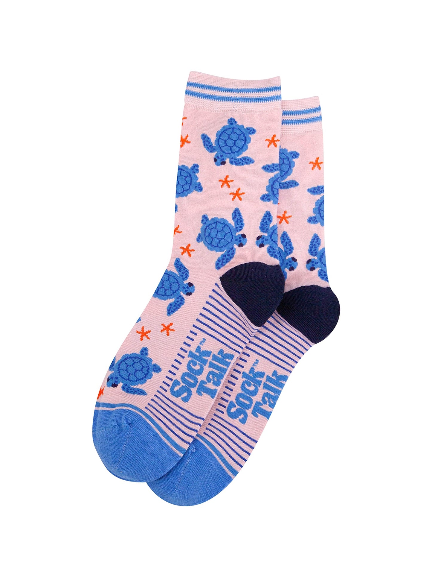 Sea-Turtles-Bamboo-Socks-in-Pink-Laid-Flat