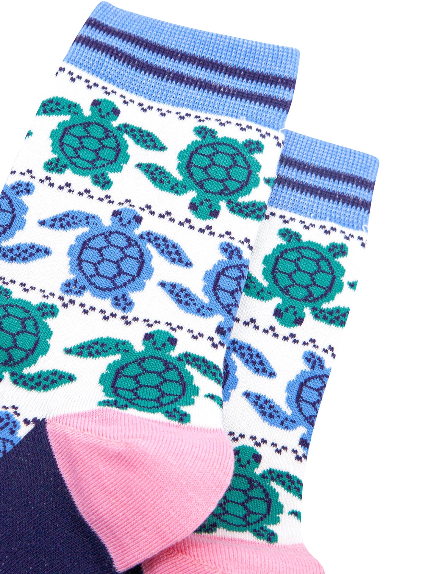Sea-Turtle-Bamboo-Socks-in-White/Blue-Closeup