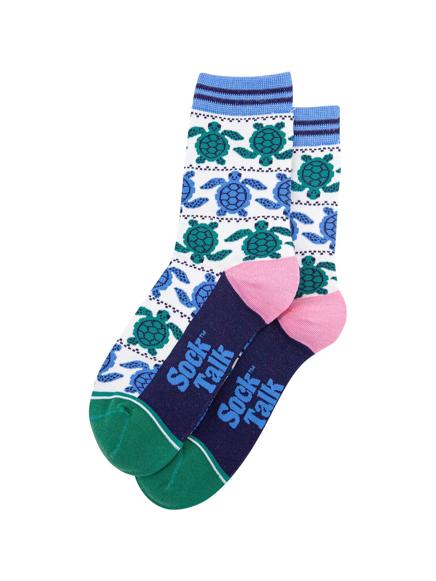 Sea-Turtle-Bamboo-Socks-in-White/Blue-Lying-Flat