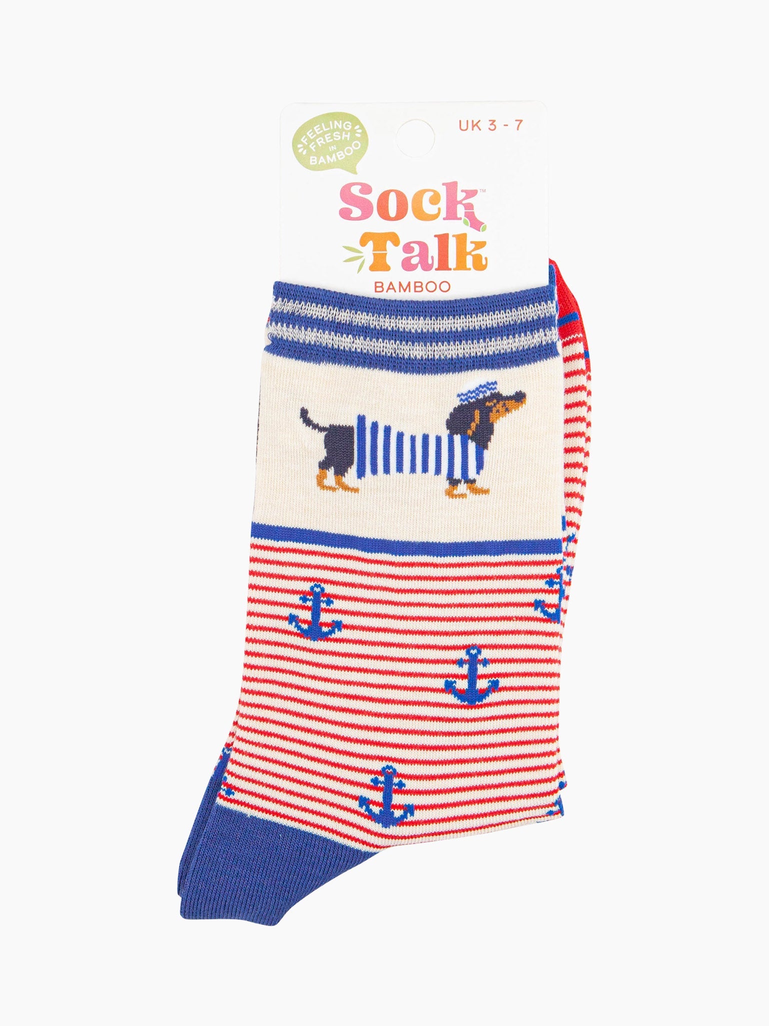 womens-bamboo-socks-cream-sausage-dog-sailor-stripe-in-sock-talk-packaging-uk-size-3-7