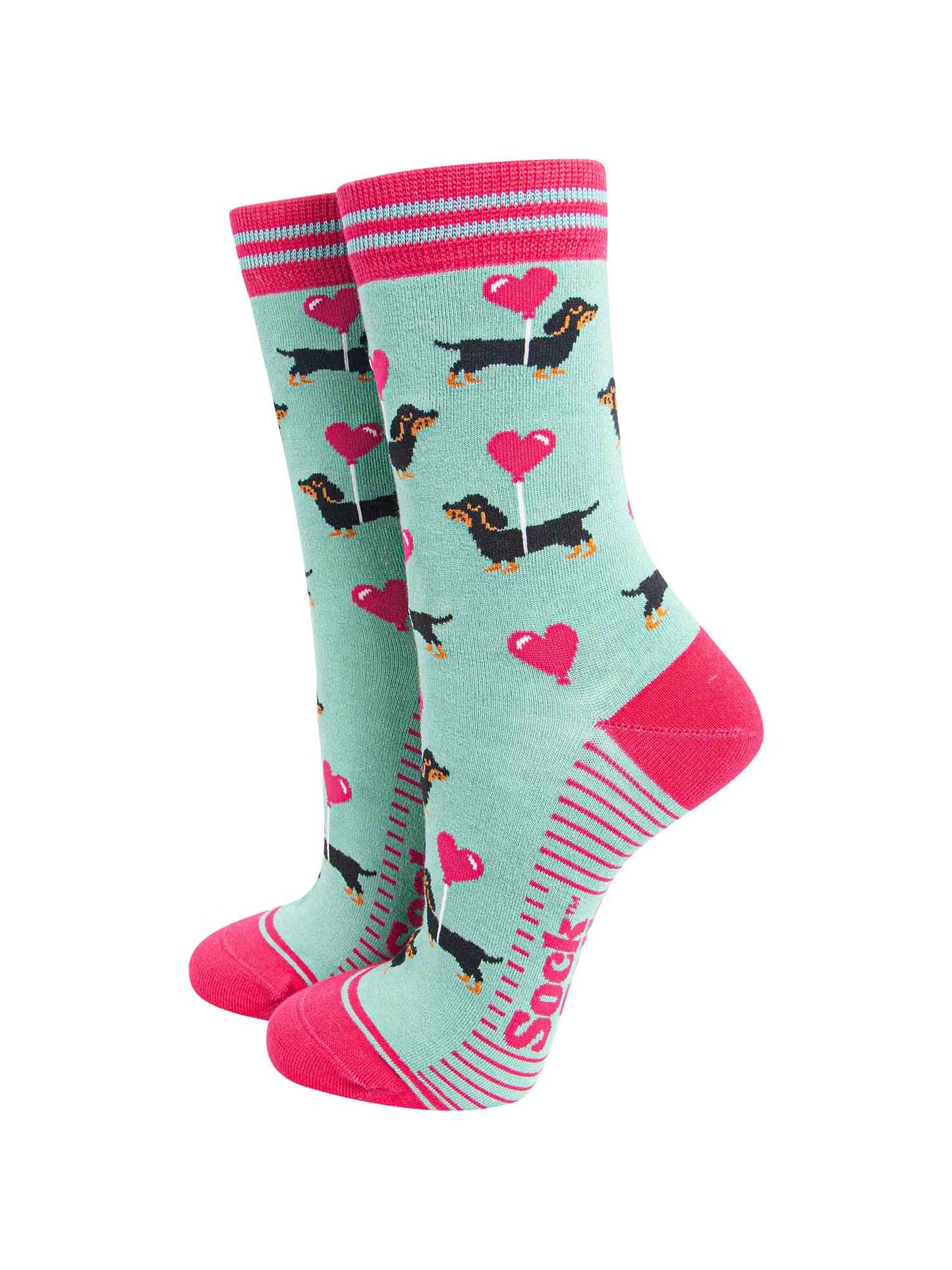 Sausage Dogs Heart Balloon Bamboo Socks in Mint