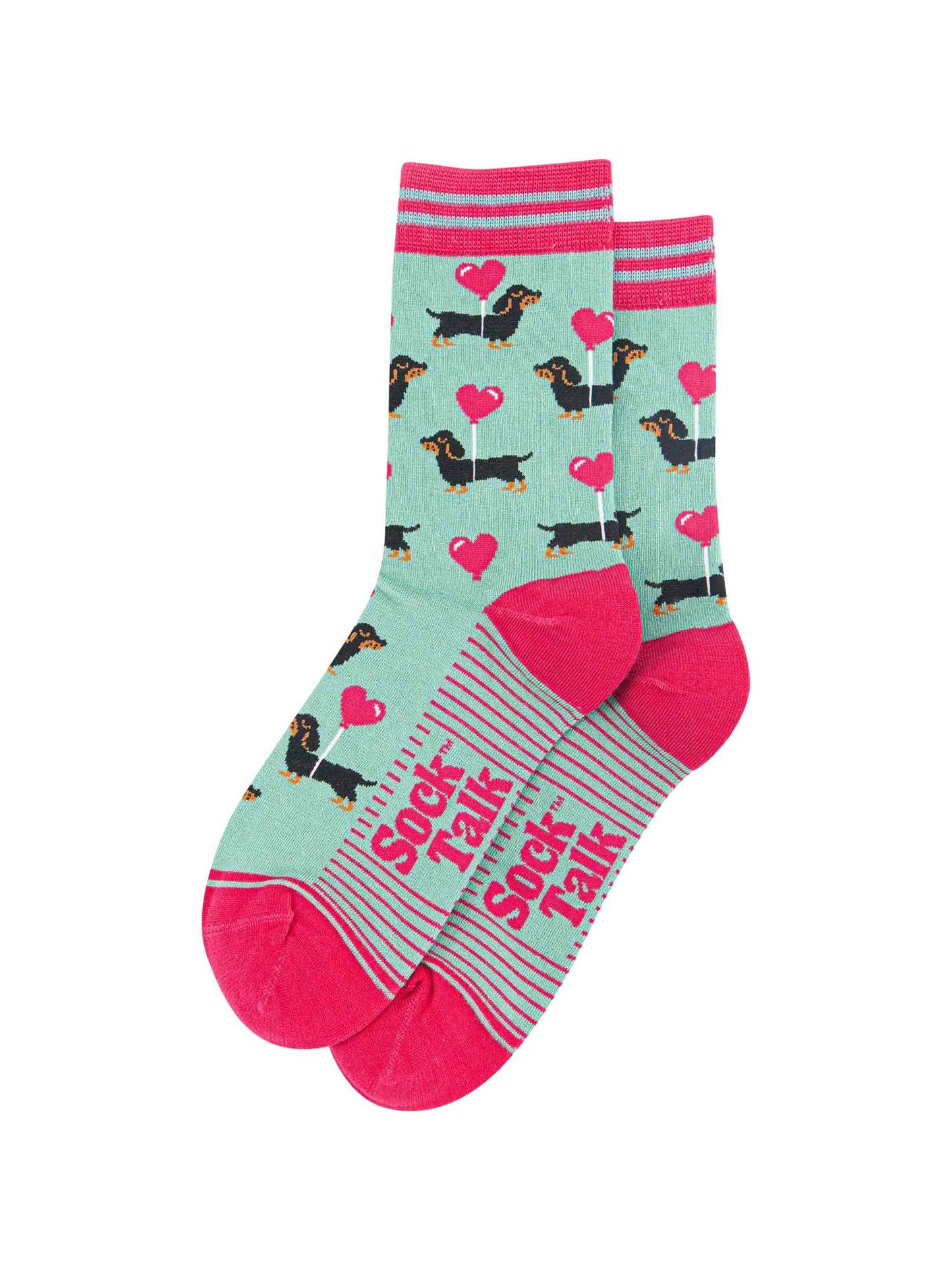 Sausage Dogs Heart Balloon Bamboo Socks in Mint