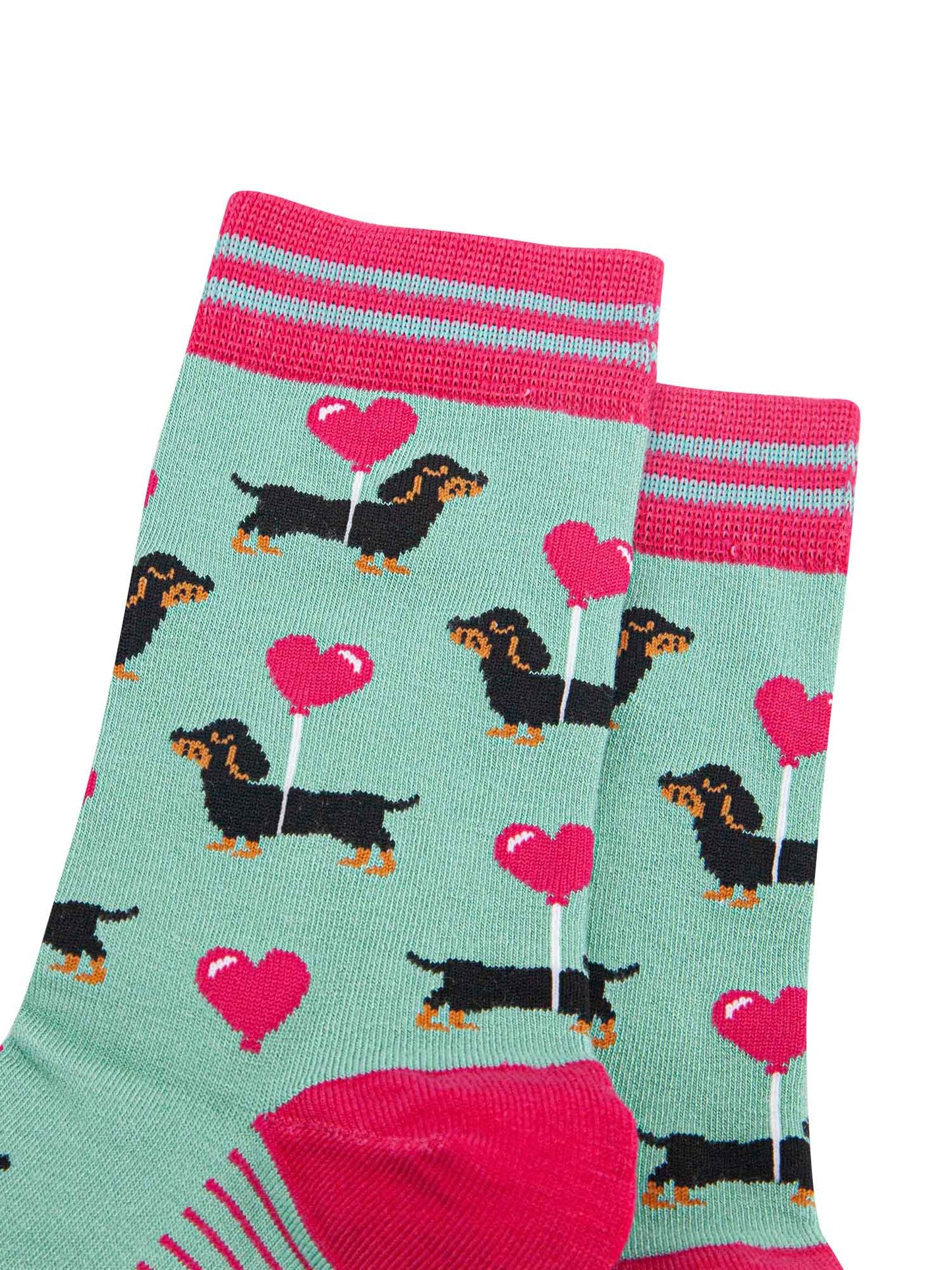 Sausage Dogs Heart Balloon Bamboo Socks in Mint