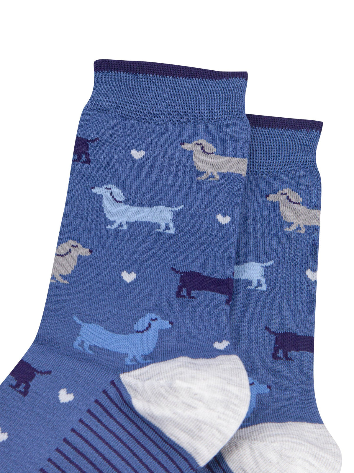 Multi-Sausage-Dog-Women's-Bamboo-Socks-in-Denim-Blue-Close-Up