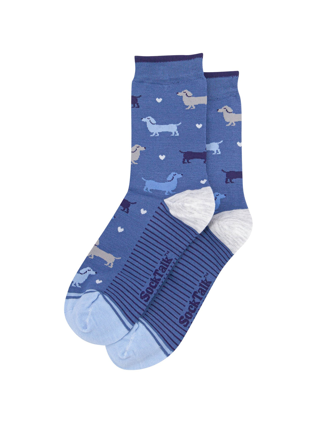 Multi-Sausage-Dog-Women's-Bamboo-Socks-in-Denim-Blue-Laid-Flat