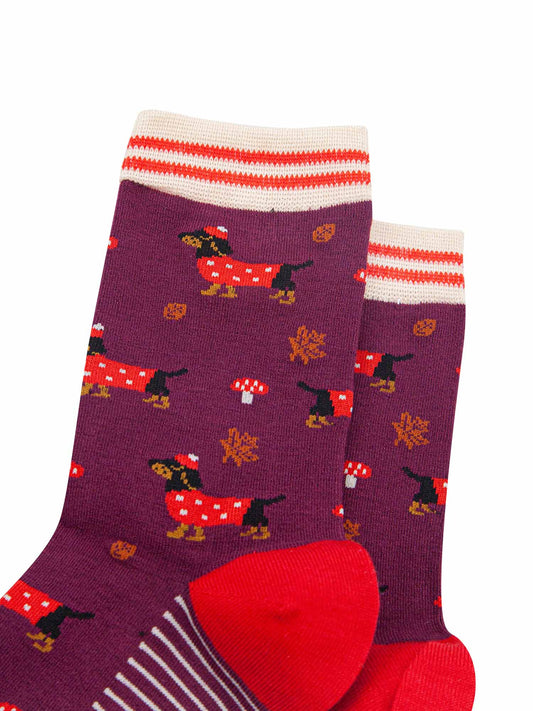 womens-bamboo-socks-berry-cream-sausage-dogs-toadstools-close-up