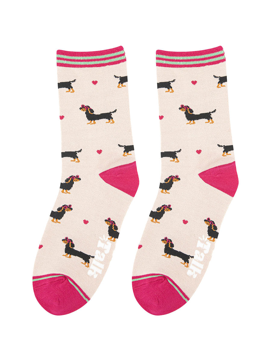 womens bamboo dog socks with weiner dogs wearing sunglasses