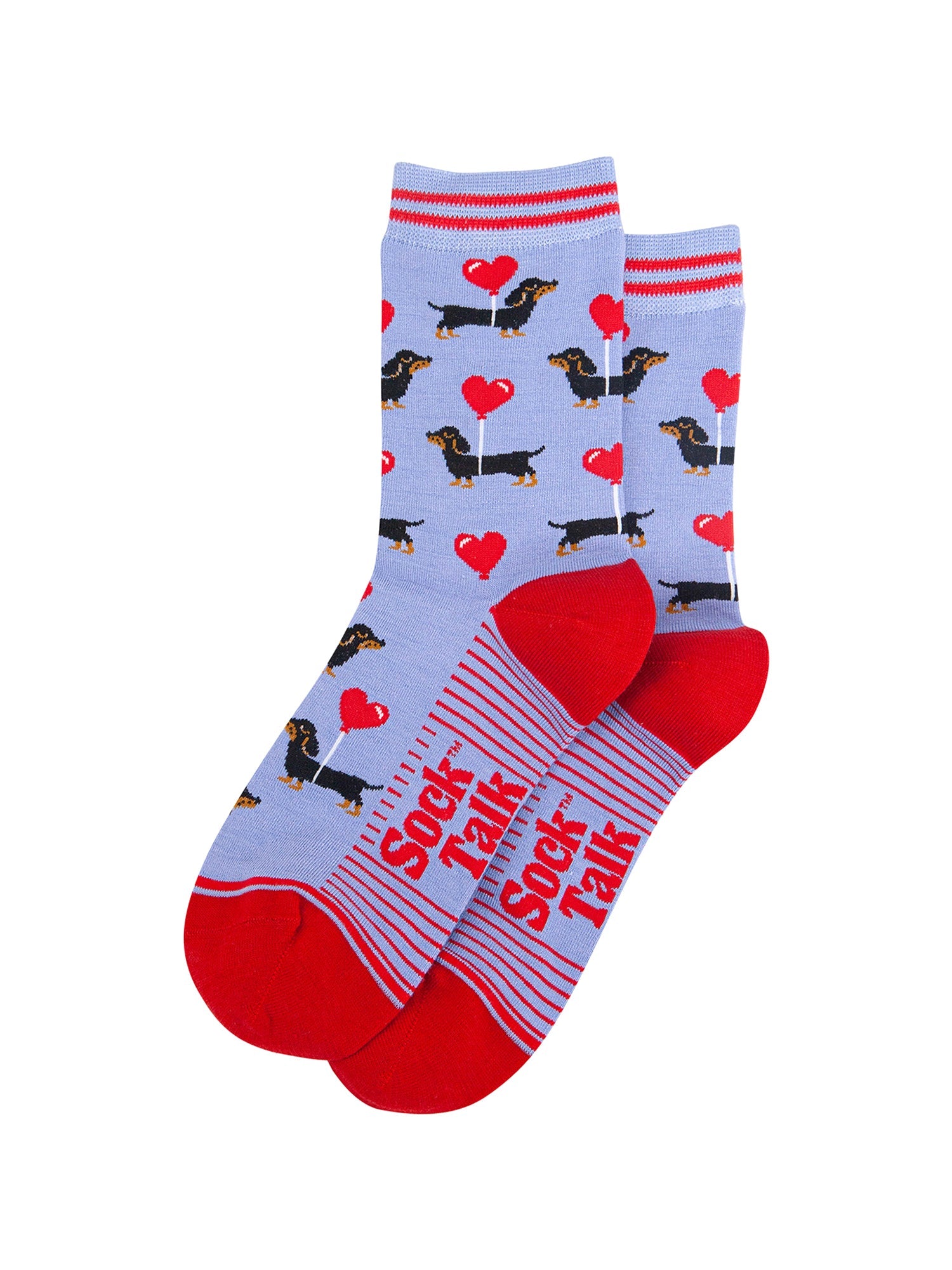 Sausage-Dogs-Heart-Balloon-Bamboo-Socks-in-Blue-Laid-Flat