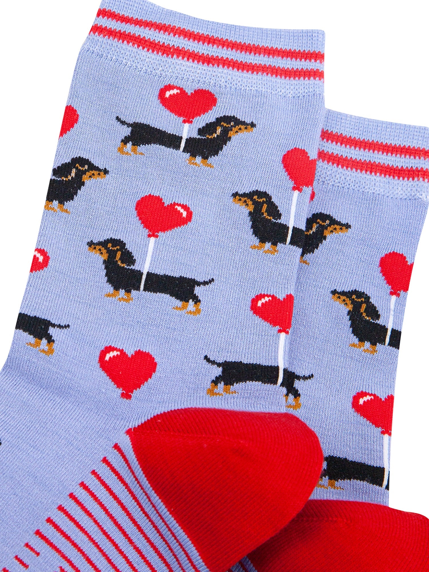Sausage-Dogs-Heart-Balloon-Bamboo-Socks-in-Blue-Close-Up