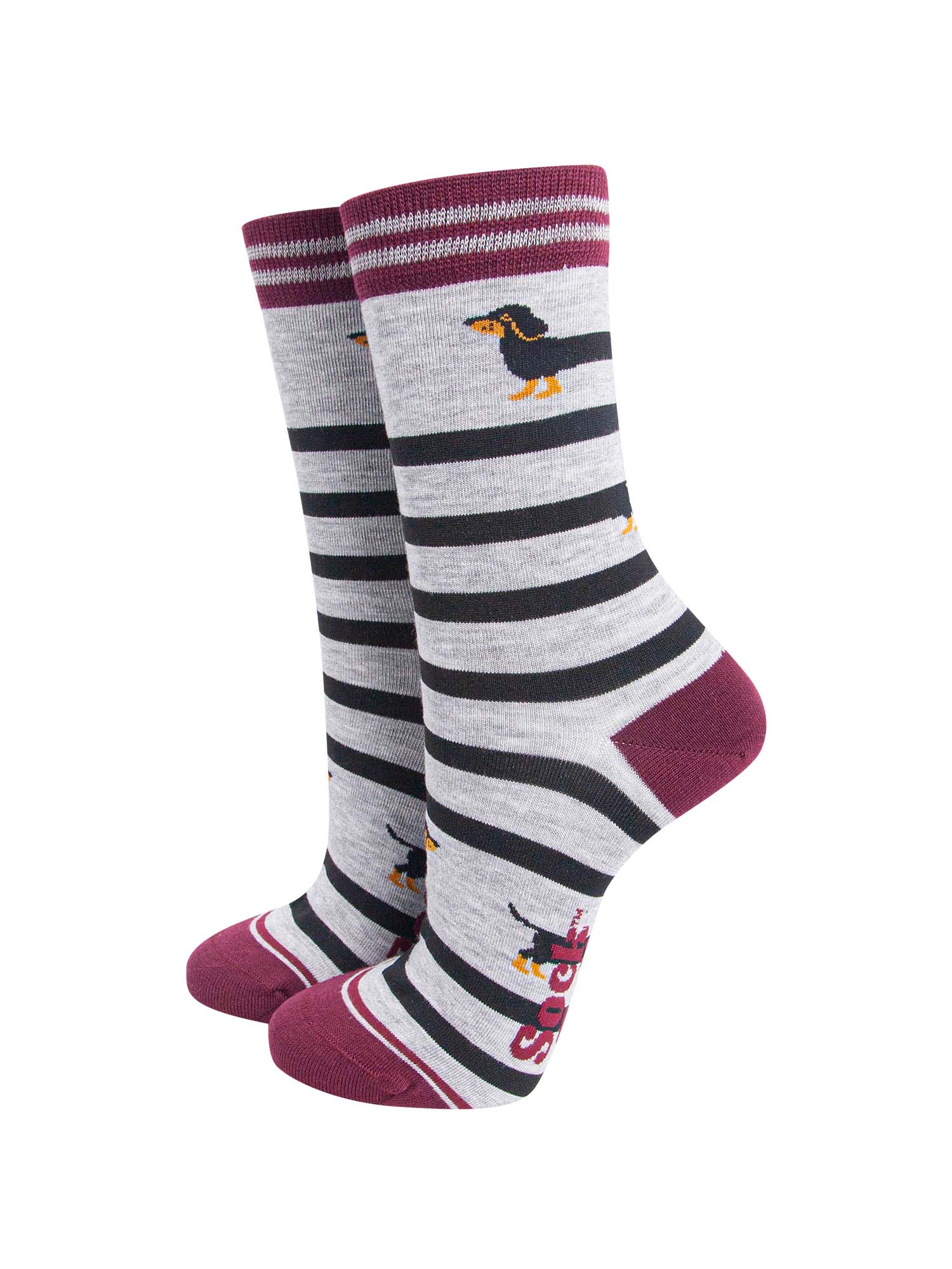 womens-bamboo-socks-grey-marl-red-sausage-dog-dachshund