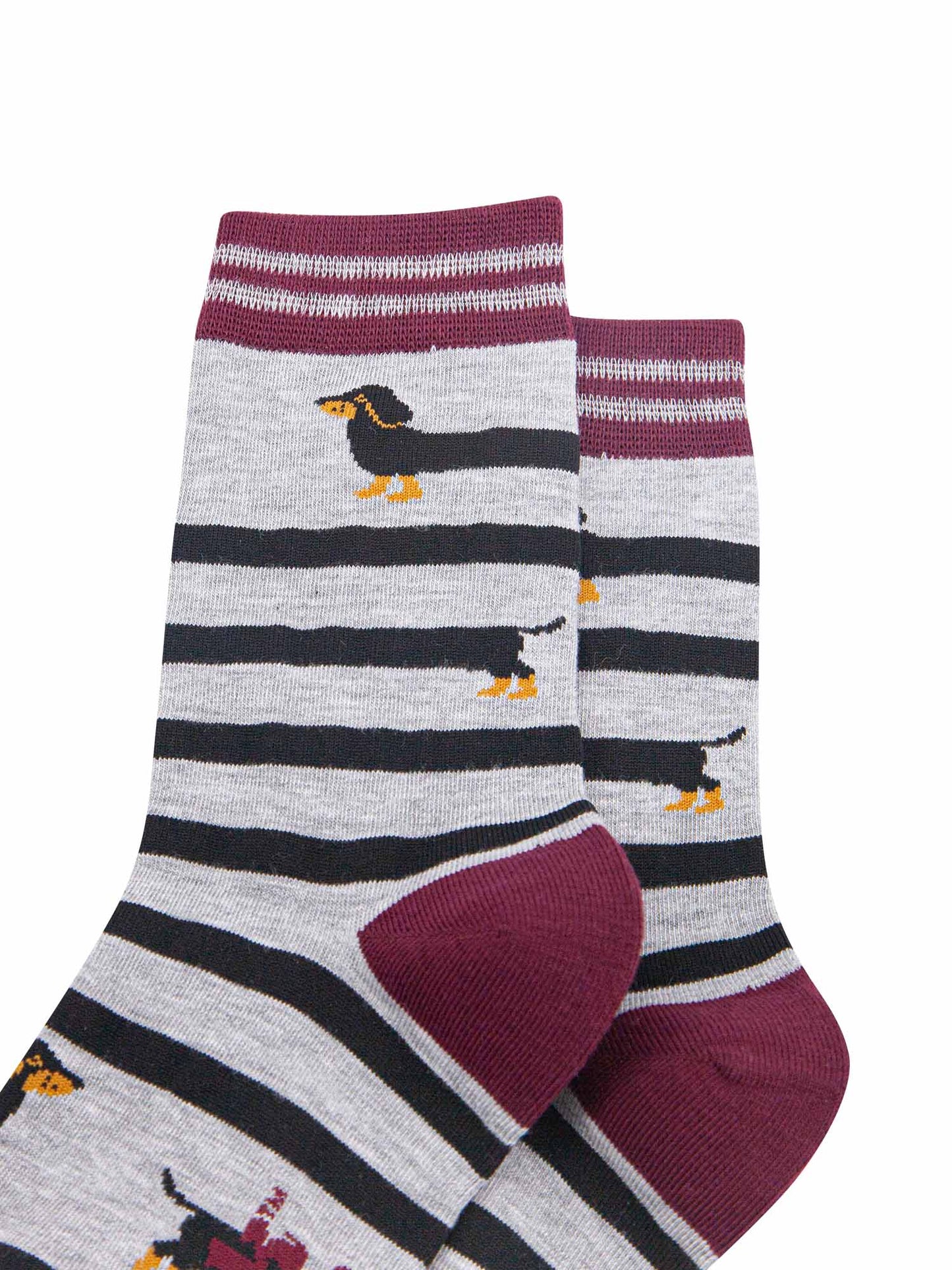 womens-bamboo-socks-grey-marl-red-sausage-dog-close-up-pattern