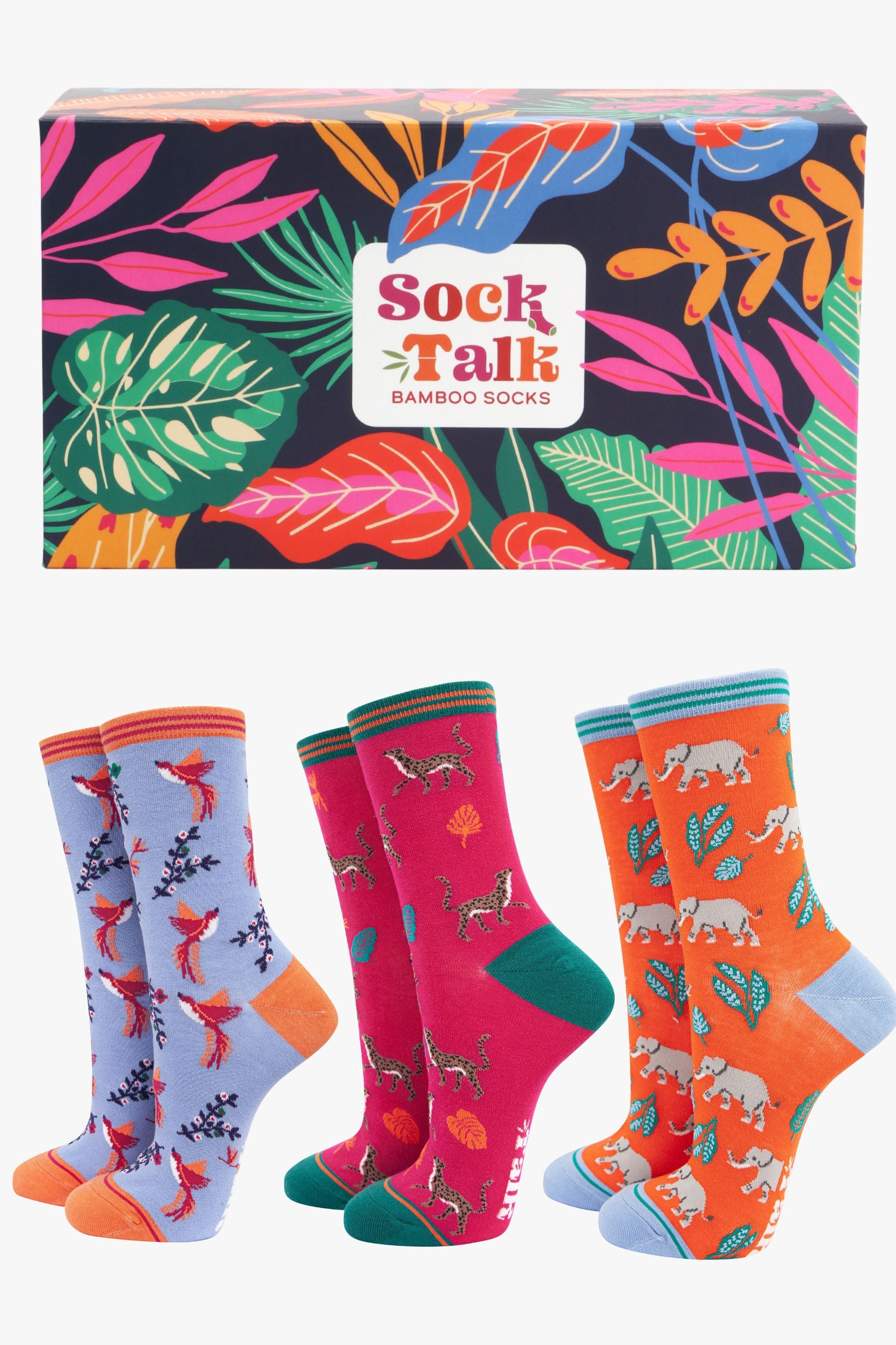 womens-socks-gift-box-orange-jungle-animals