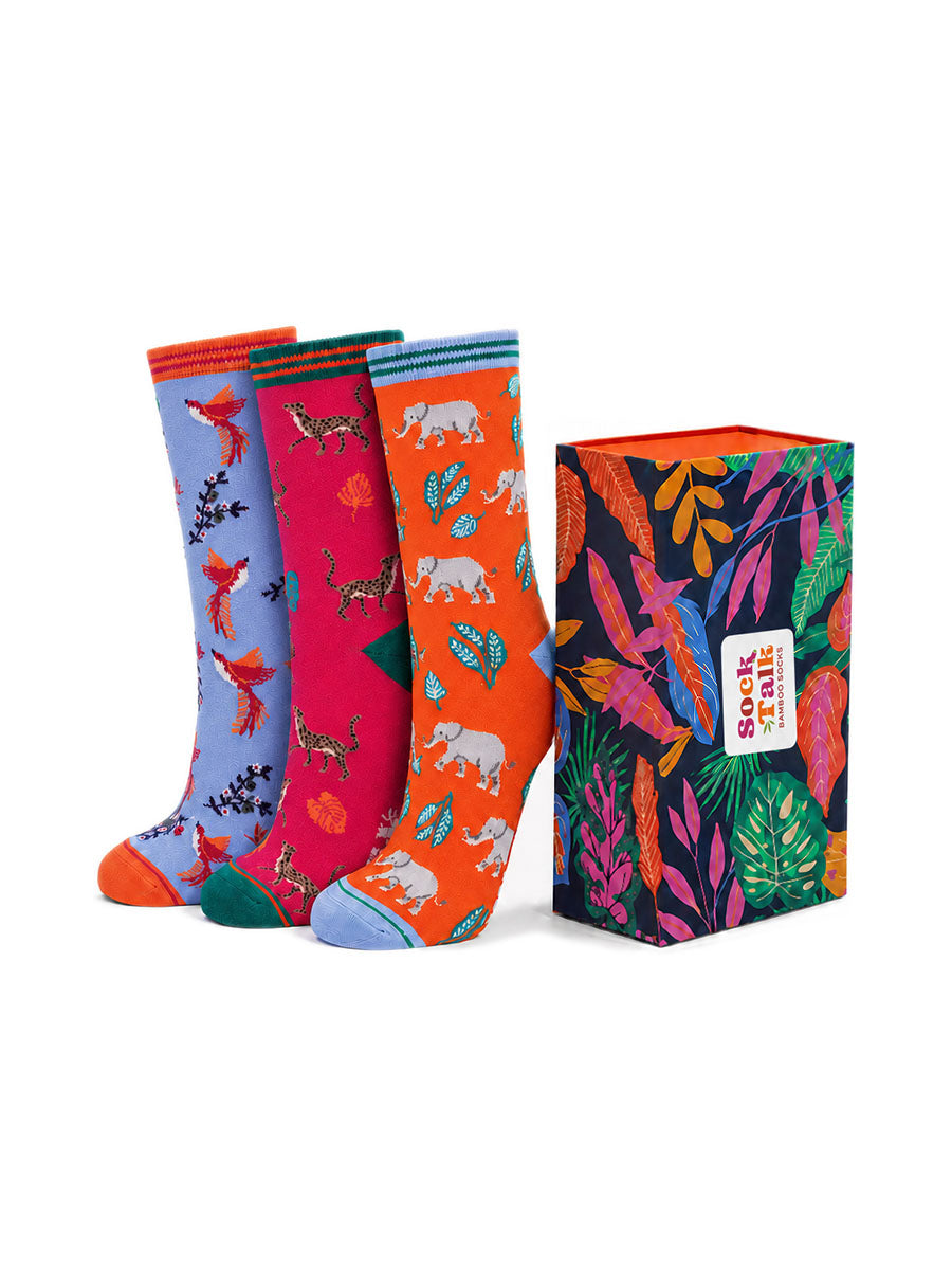 womens-socks-gift-box-orange-jungle-animals