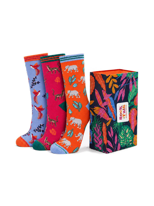 womens-socks-gift-box-orange-jungle-animals