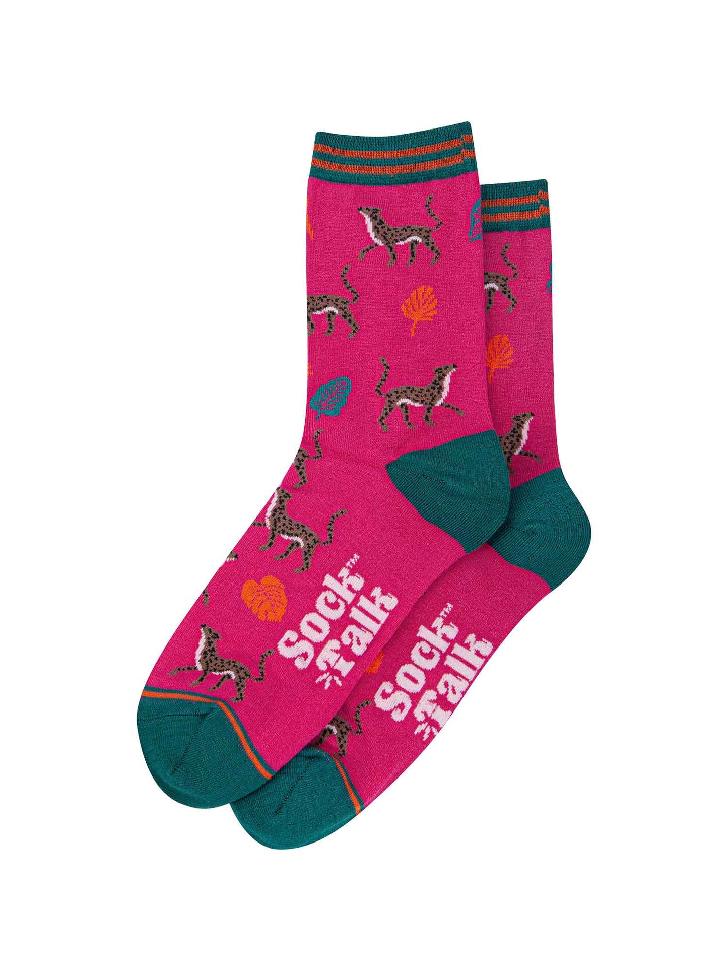 womens pink cheetah and leaf print ankle socks