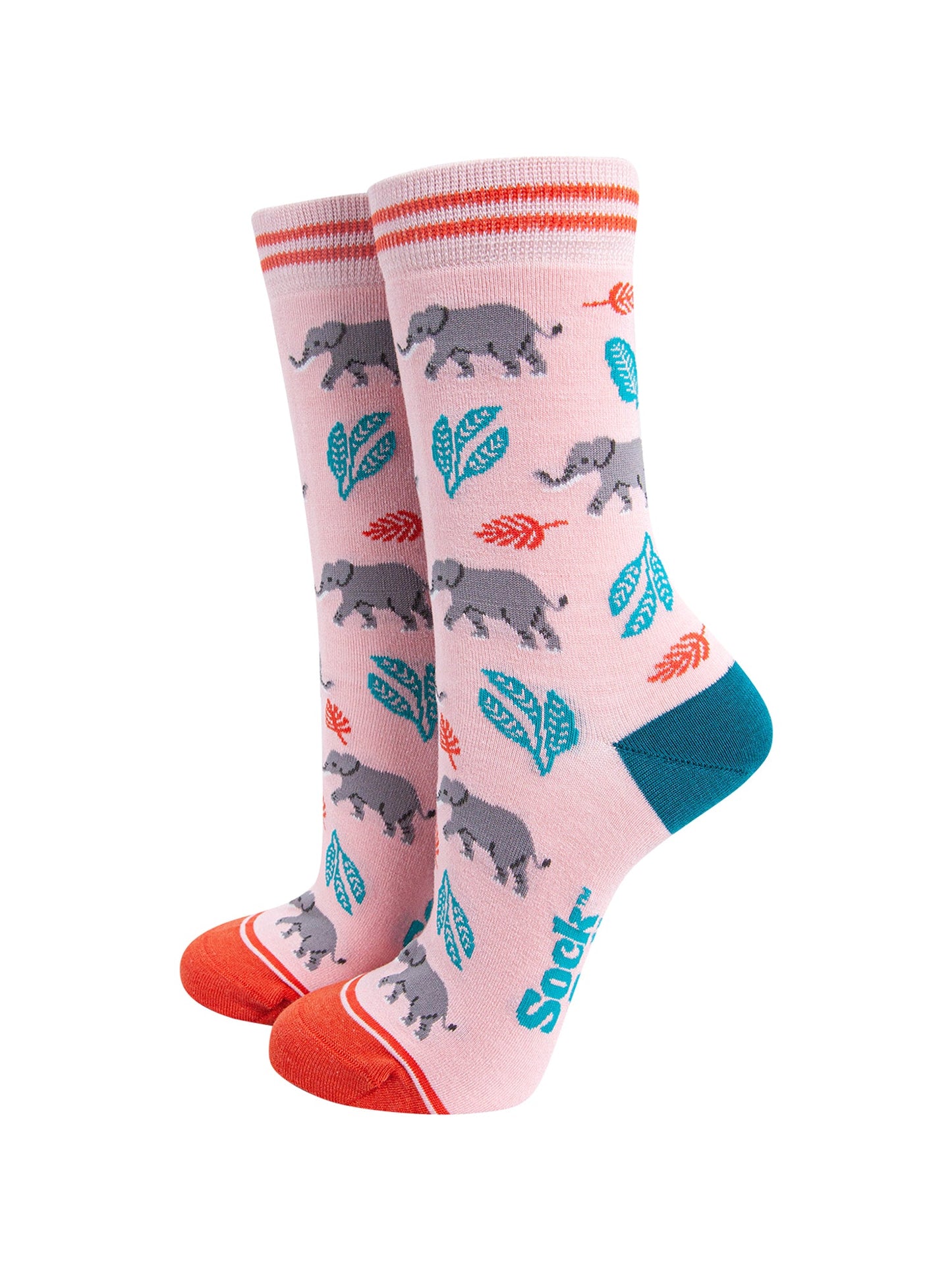 Elephants-Bamboo-Socks-in-Pink-On-Foot-Mannequin