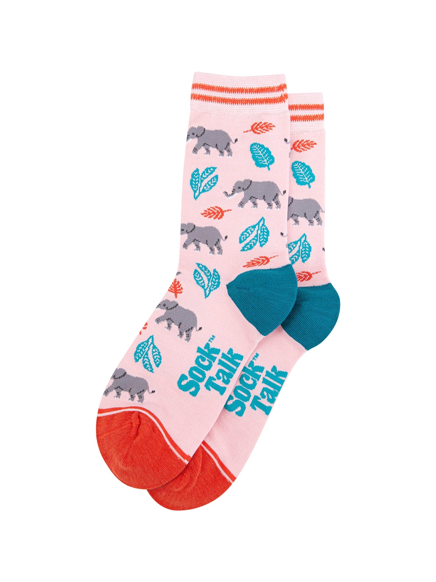Elephants-Bamboo-Socks-in-Pink-Laid-Flat