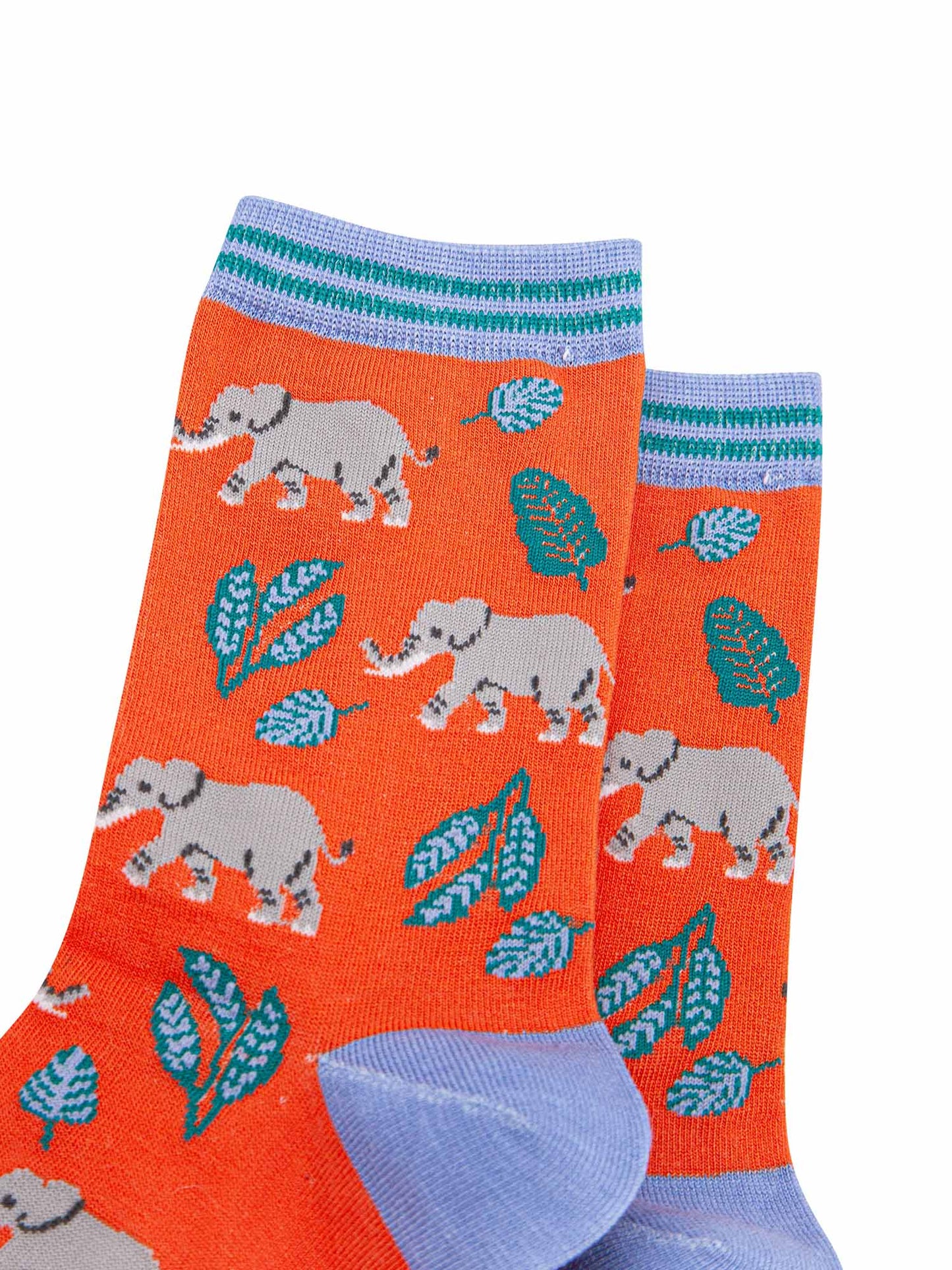 close up of the grey elephant and green leaf pattern