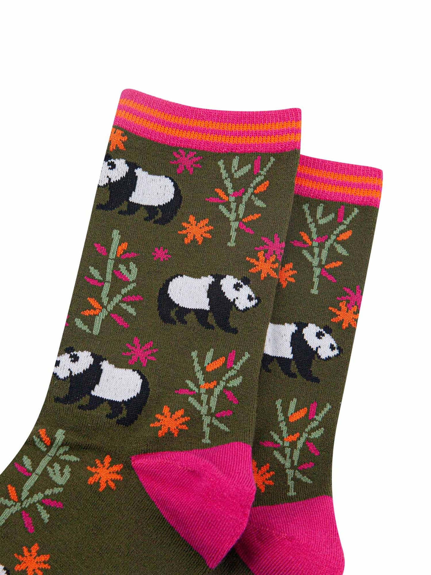 close up of the panda and bamboo pattern on the ankle socks