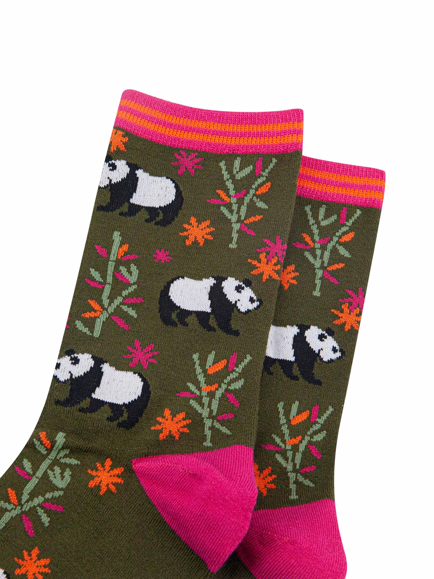 close up of the panda and bamboo pattern on the ankle socks