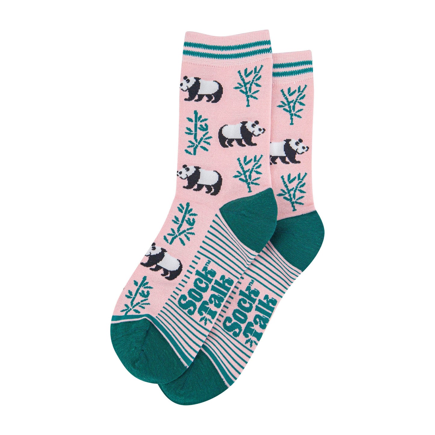 womens-bamboo-socks-light-pink-green-panda-laying-flat