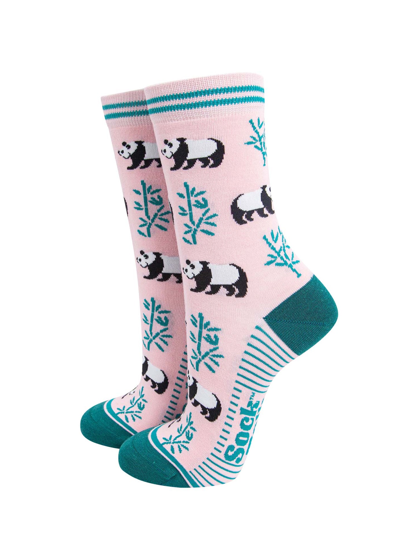 womens-bamboo-socks-light-pink-green-panda-wild-animals
