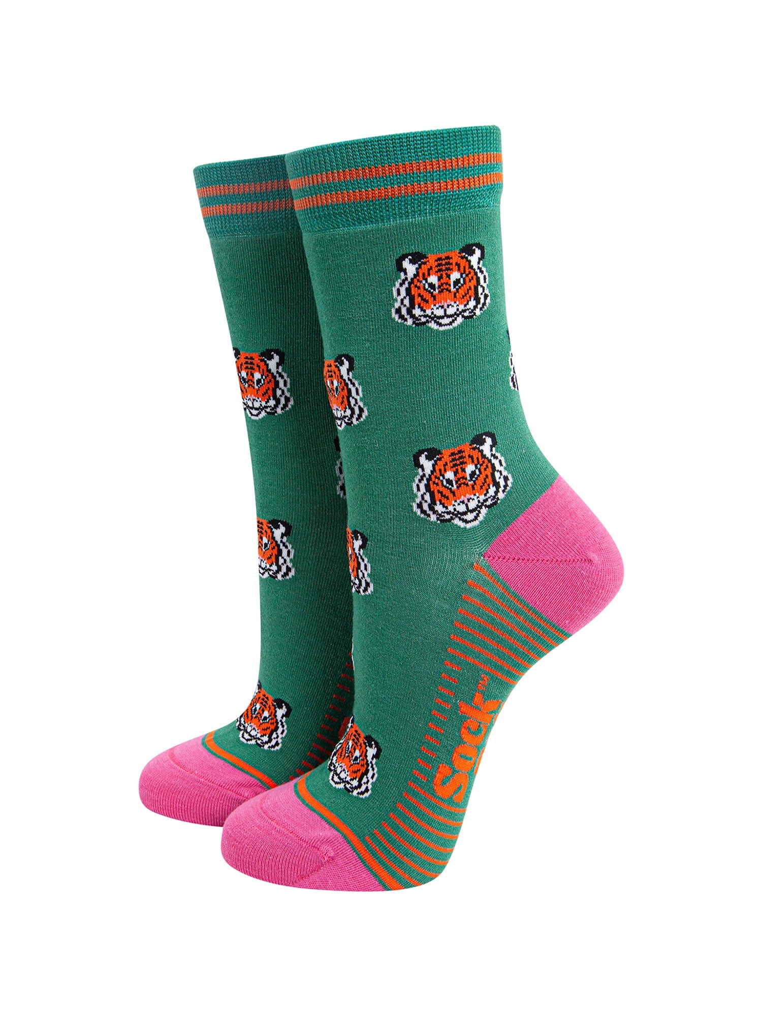Tiger-Faces-Bamboo-Socks-in-Green-On-Mannequin
