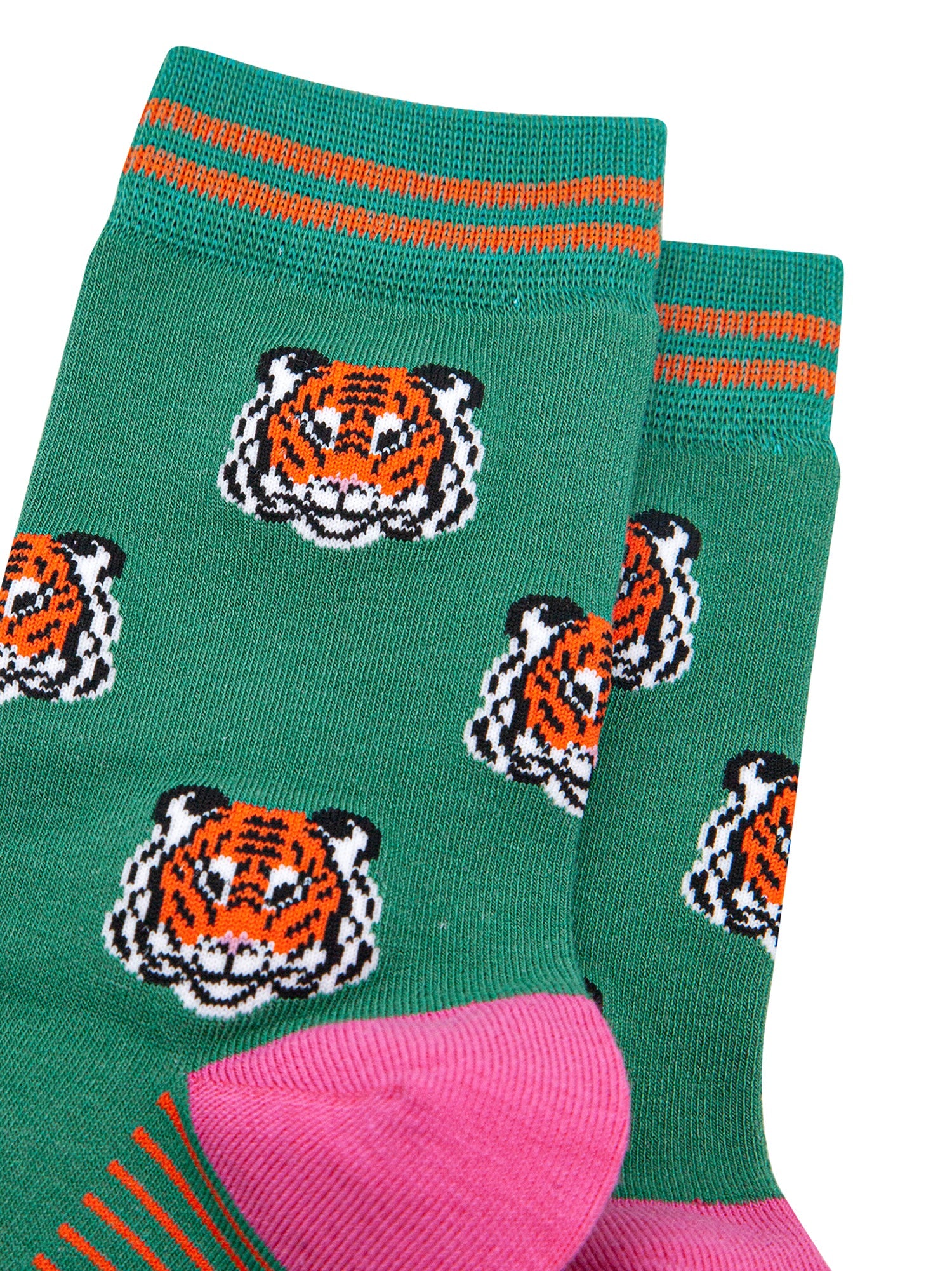 Tiger-Faces-Bamboo-Socks-in-Green-Close-Up