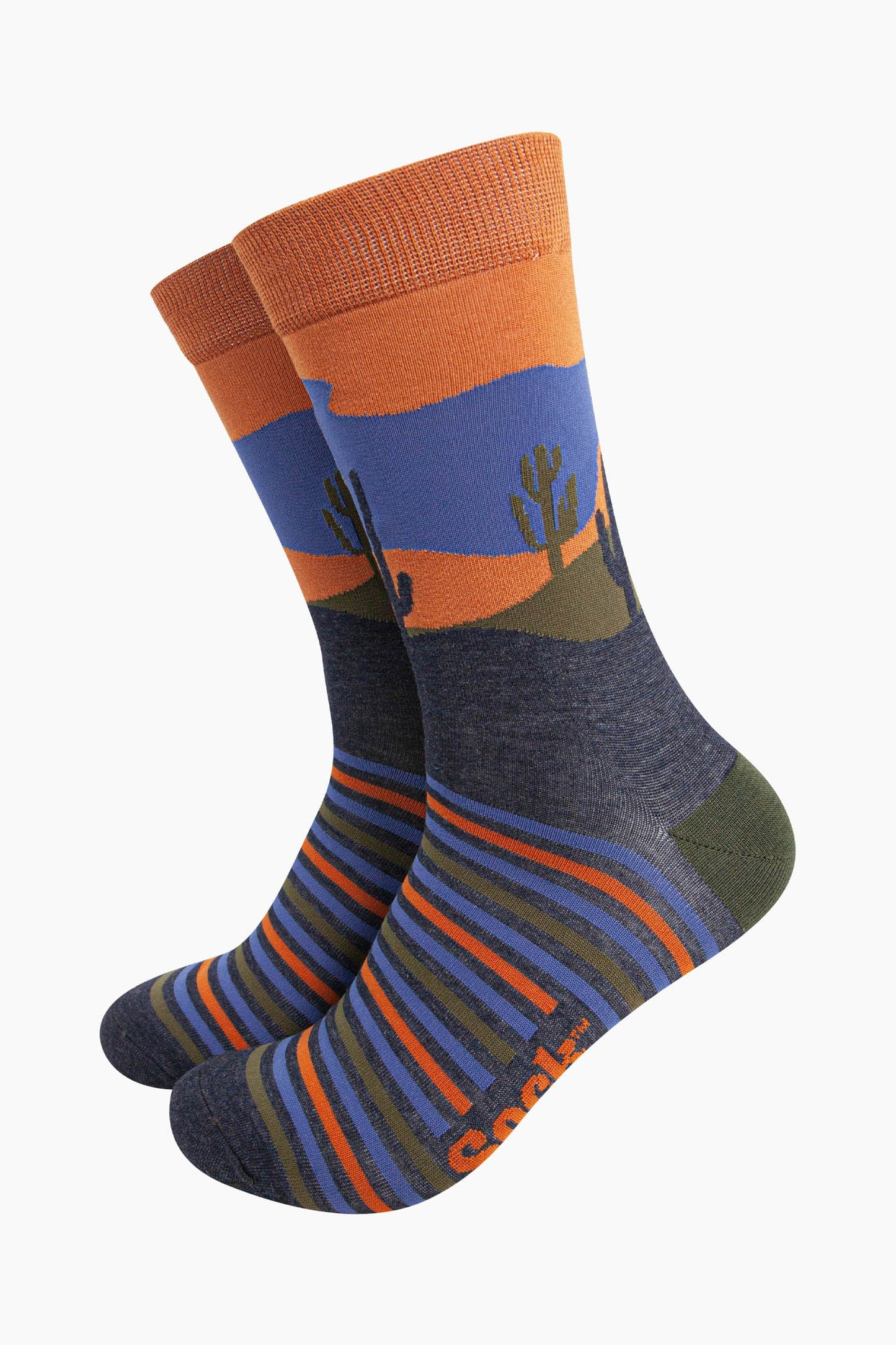 mens-bamboo-socks-navy-blue-desert-landscape-stripe-pattern-catus-sunset-stripes