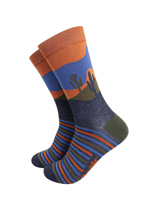mens-bamboo-socks-navy-blue-desert-landscape-stripe-pattern-catus-sunset-stripes