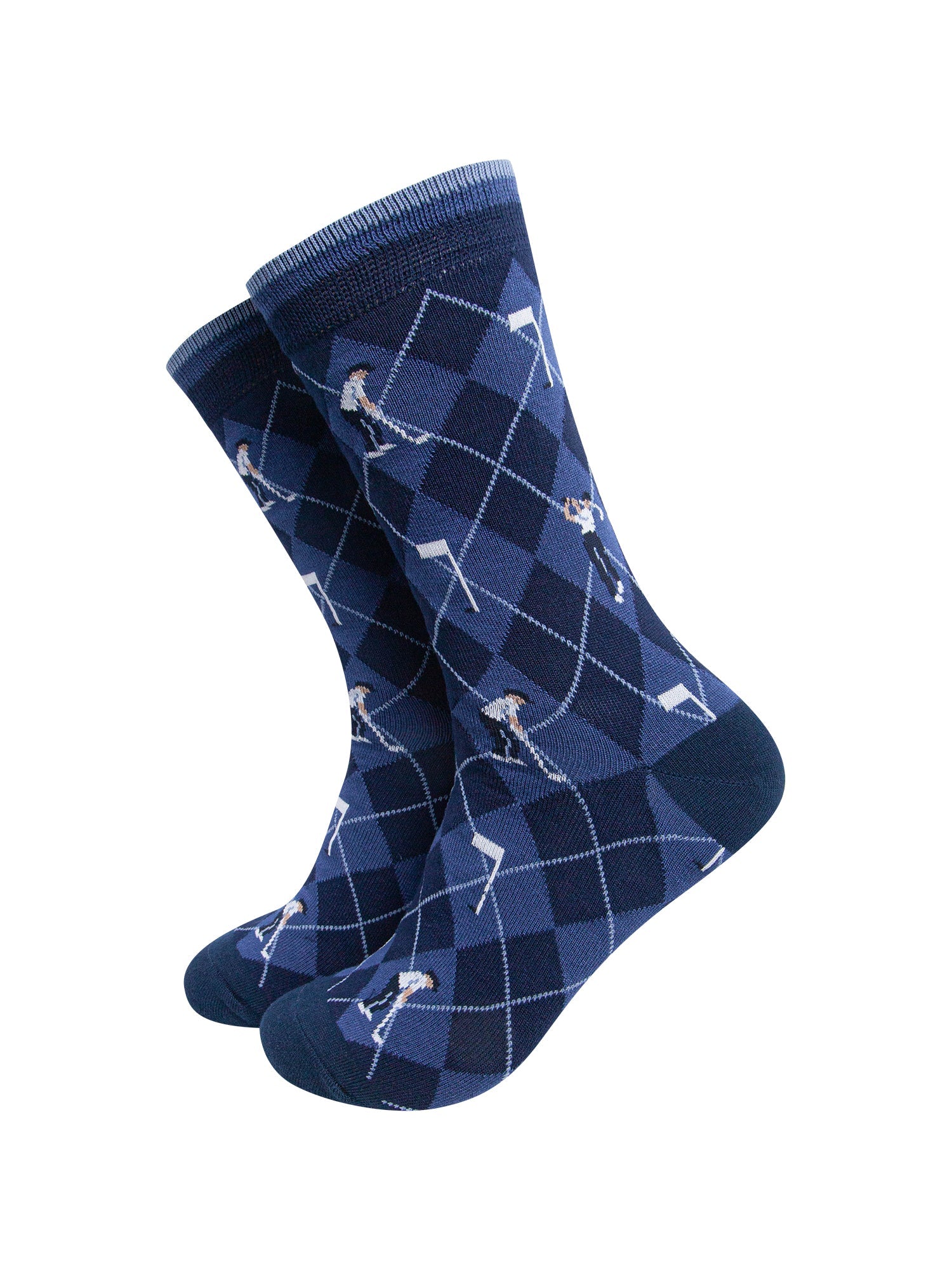 Golfer-Argyle-Men's-Bamboo-Socks-in-Denim-Blue-On-Mannequin