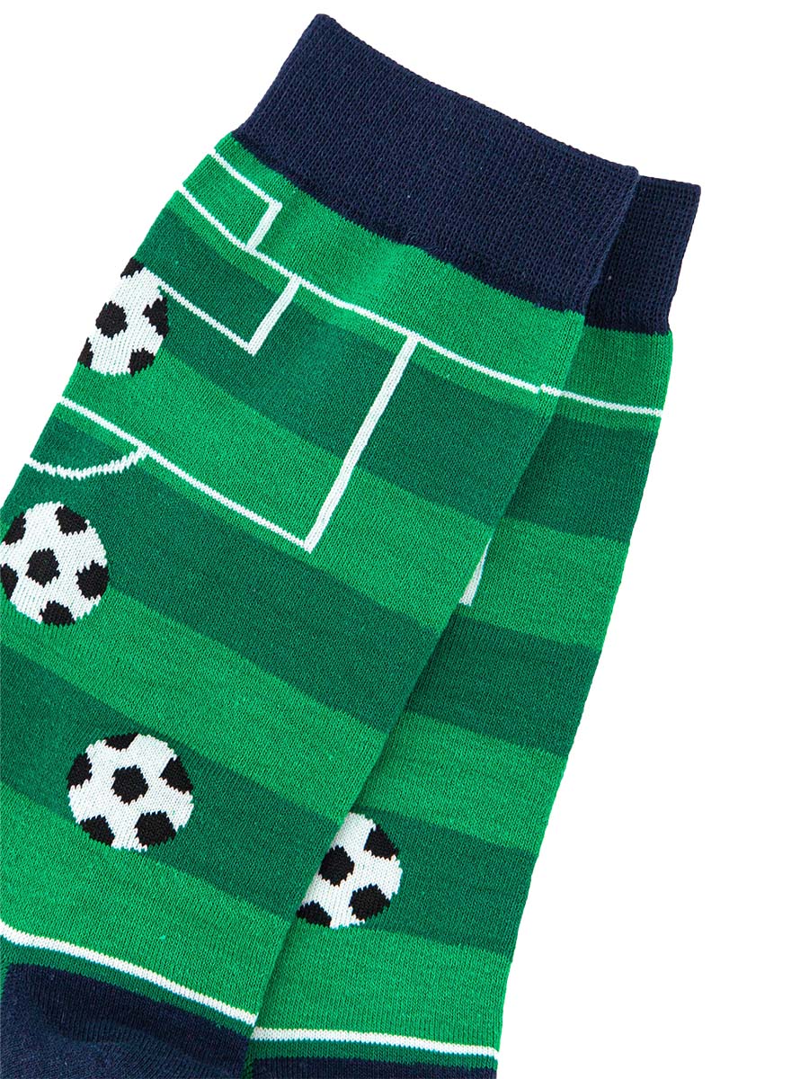 close up of the football field design on the mens dress socks