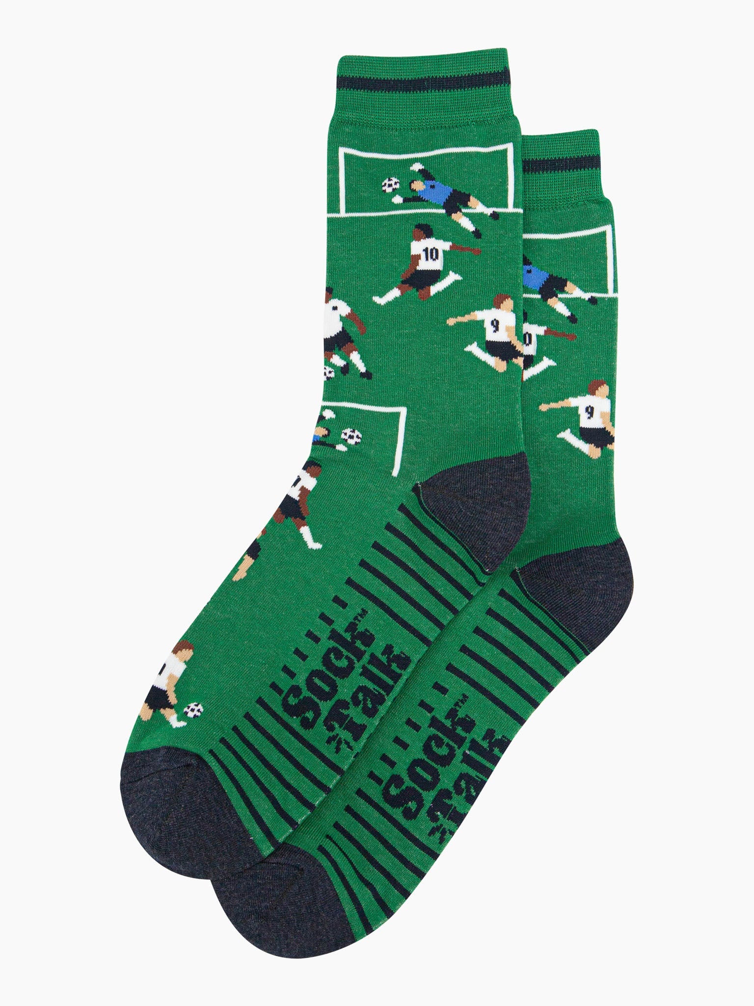 mens-bamboo-socks-green-football-players-laying-flat-both-goals-visble-goal-being-scored