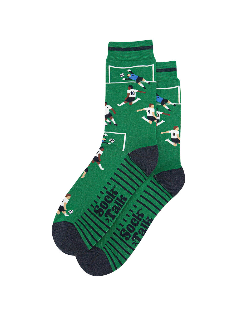 mens-bamboo-socks-green-football-players-laying-flat-both-goals-visble-goal-being-scored