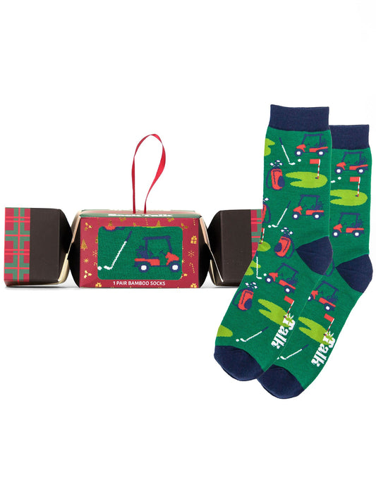 Golf-Course-Bamboo-Crew-Socks-Christmas-Cracker-Gift-Box-in-Green