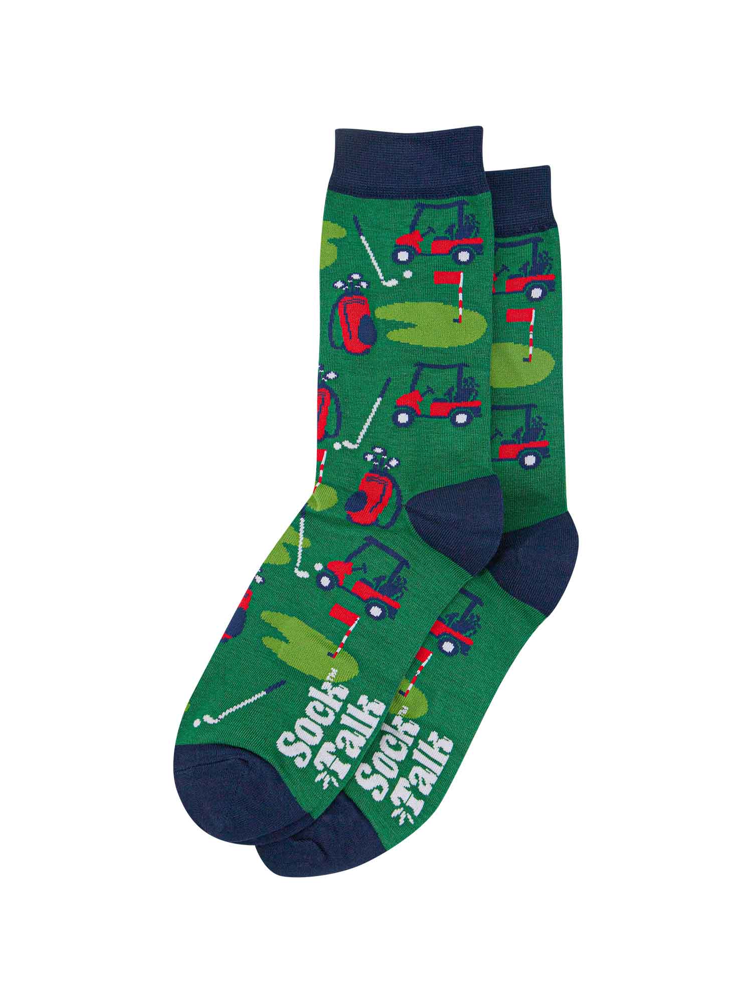 mens bamboo golf socks in green with a navy blue heel, toe and trim