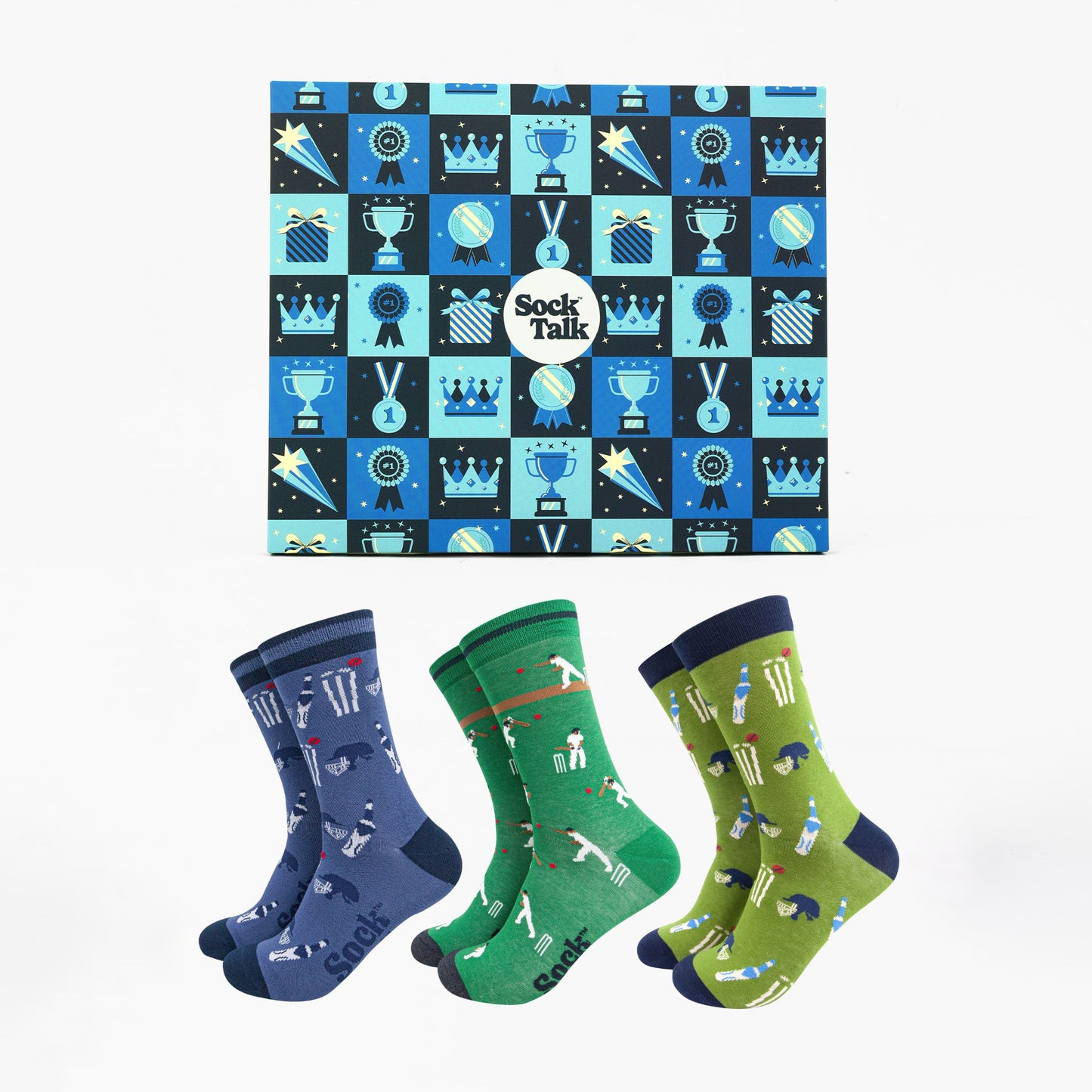 Men's Bamboo Crew Socks Trio Gift Set - Green/Blue, Cricket